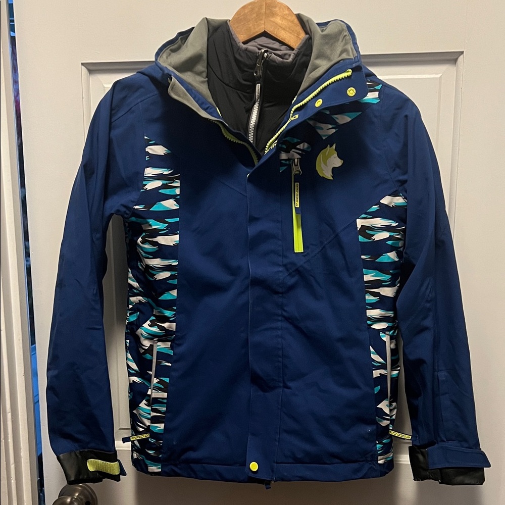 Shred Dog (now Akova) Kids Blue Patterned Ski Jacket- and bonus puffy liner!